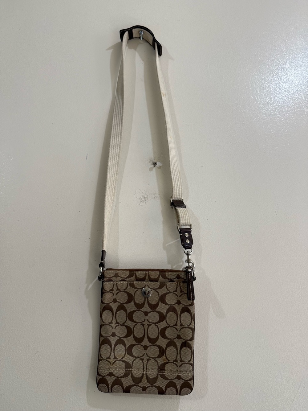 Coach Khaki & Brown Signature Crossbody Pouch